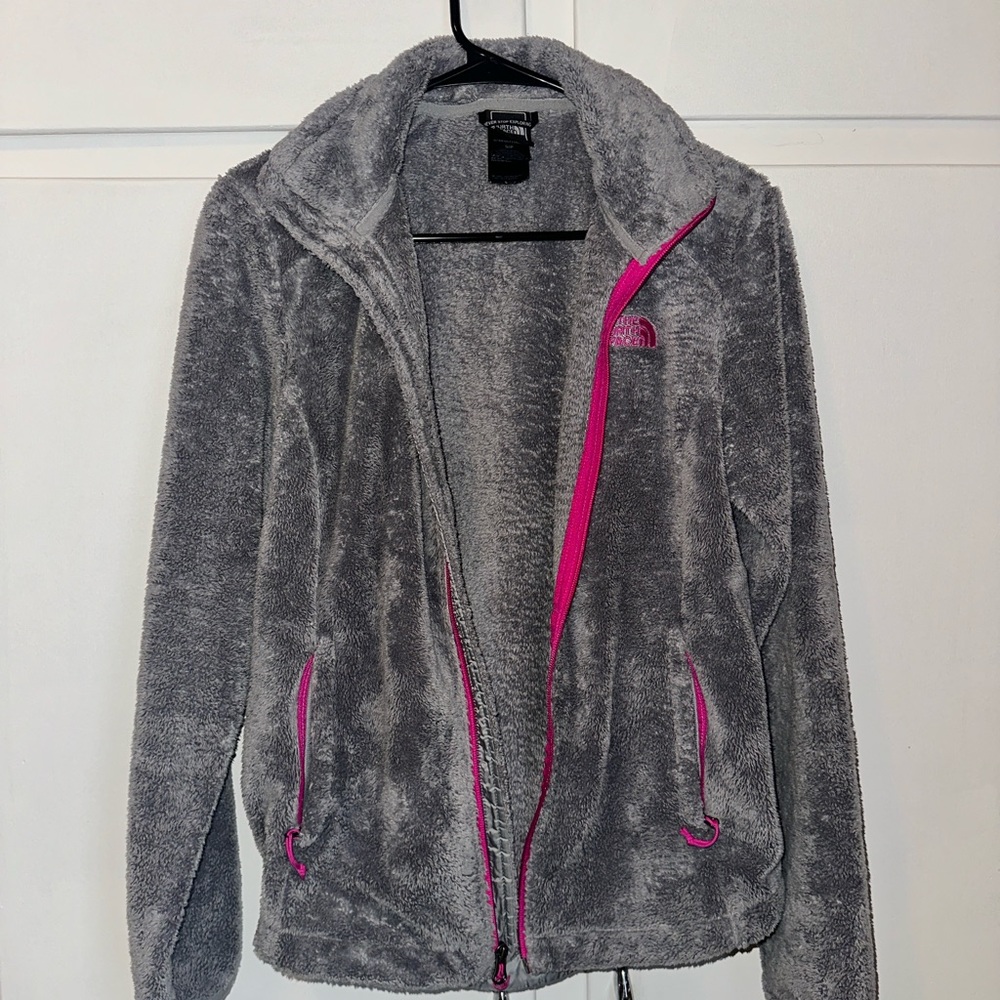 The North Face Gray and Pink Teddy Jacket